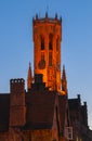 Belfry of Bruges at Night, Belgium Royalty Free Stock Photo