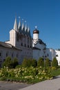 The belfry and the Church of the Protection of the Holy Virgin in Tikhvin Assumption Assumption monastery. Tikhvin