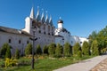 The belfry and the Church of the Protection of the Holy Virgin in Tikhvin Assumption Assumption monastery. Tikhvin, Russia