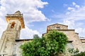 Belfry of the church of San BartolomÃ© at sunset, from the picturesque town of Valldemosa, Mallorca, Balearic Islands, Spain Royalty Free Stock Photo