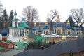 Belfry and domes of the Sacred and Uspensky Pskovo-Pechorsky monastery. Pechory, Pskov region. Ru