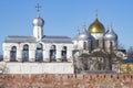 Belfry and domes of St. Sophia Cathedral. Veliky Novgorod Royalty Free Stock Photo