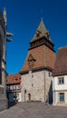 Belfry of the Heilig-Kreuz-Muenster Holy Cross cathedral Schwaebisch Gmuend. South German, Baden-Wuerttemberg, Germany, Europe