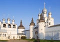 Belfry, Holy Gates and the Resurrection Church with belfry on the cathedral Square of the Kremlin of the Rostov Veliky Royalty Free Stock Photo