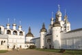 Belfry, Holy Gates and the Resurrection Church with belfry on the cathedral Square of the Kremlin of the Rostov Veliky Royalty Free Stock Photo