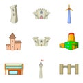 Belfry icons set, cartoon style Royalty Free Stock Photo