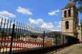 Bullring and Belfry  of the tlaxcala cathedral, mexico. III Royalty Free Stock Photo