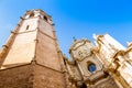 The belfry, known as Micalet, and the iron doors of the Saint Mary`s Cathedral in Valencia, Spain Royalty Free Stock Photo