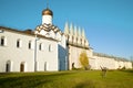 Belfry and Pokrovskaya Church of the Tikhvinsky Uspensky Monastery, October day. Tikhvin, Russia