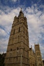 Belfry and saint Bavo`s cathedral in the background, Ghent, Flemish Region, Belgium