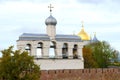 Belfry of St. Sophia Cathedral against the background. Kremlin of Veliky Novgorod, Russ Royalty Free Stock Photo