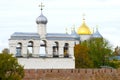 Belfry of St. Sophia Cathedral close up on a cloudy October day. The Kremlin of Veliky Novgorod, Russia Royalty Free Stock Photo