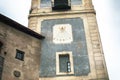 Belfry and sundial in historic centre of Banska Stiavnica,Slovakia. Royalty Free Stock Photo