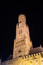 Belfry Tower in historical center of Bruges at night, Belgium Royalty Free Stock Photo