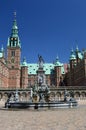 Belfry Tower and Neptunes Fountain at Frederiksborg Castle Royalty Free Stock Photo