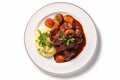 Belgian Beef Stew Belgian Dish On Plate On White Background Directly Above View