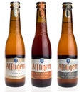 Belgian beers Affligem Blonde, Double and Triple isolated on white