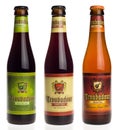 Belgian beers Troubadour Westkust, Obscura and Magma isolated on