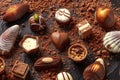 Belgian chocolate assortment, many different bonbons