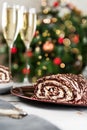 Belgian Chocolate Meringue Roulade filled with whipped cream and Royalty Free Stock Photo