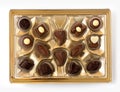 Belgian chocolate pralines in golden box Royalty Free Stock Photo