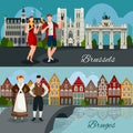 Belgian Cities Flat Style Compositions Royalty Free Stock Photo