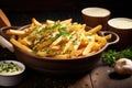 belgian fries in a large ceramic bowl Royalty Free Stock Photo