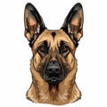 Belgian malinois dog icon white close up front view portrait cartoon sketch style