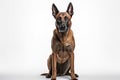 Belgian Malinois Dog Stands On A White Background