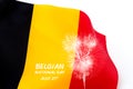 Belgian National Day concept of Belgium flag on white background with belgian national day and 21st july text and firework Royalty Free Stock Photo