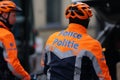 Belgian policemen on bicycles Royalty Free Stock Photo