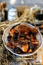 Belgian rabbit stew with ale and prune.style rustic Royalty Free Stock Photo