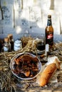 Belgian rabbit stew with ale and prune.style rustic Royalty Free Stock Photo