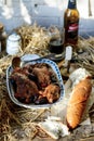 Belgian rabbit stew with ale and prune.style rustic Royalty Free Stock Photo