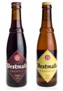 Belgian trappist beers Westmalle Dubbel and Tripel isolated on white