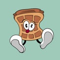 Belgian Viennese Waffles. Vintage toons: funny character, vector illustration trendy classic retro cartoon style