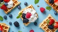 Belgian waffle ads with delicious fruit and cream