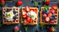 Belgian waffle ads with delicious fruit and cream