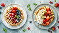Belgian waffle ads with delicious fruit and cream