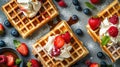 Belgian waffle ads with delicious fruit and cream