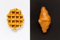 Belgian waffle and CROISSANT on black and white background