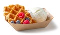 Belgian waffle with fresh berries and vanilla ice cream Royalty Free Stock Photo