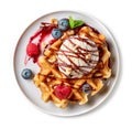 Belgian waffle with ice cream and fresh berries