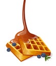 Belgian waffle with maple syrup. Vector illustration.