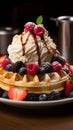 Belgian waffle perfection golden, topped with ice cream, fresh berries Royalty Free Stock Photo