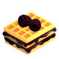 Belgian waffles blackberries. 3d rendering
