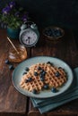 Belgian waffles with blueberry and honey Royalty Free Stock Photo