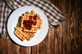 Belgian waffles, dessert food Royalty Free Stock Photo