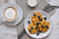 Belgian waffles Healthy breakfast concept blueberry honey mint s Royalty Free Stock Photo