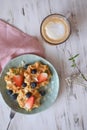 Belgian waffles Healthy breakfast concept blueberry strawberry C Royalty Free Stock Photo